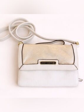 Juicy Couture White & Shimmery Snakeskin Print Textured Flap Crossbody - Small